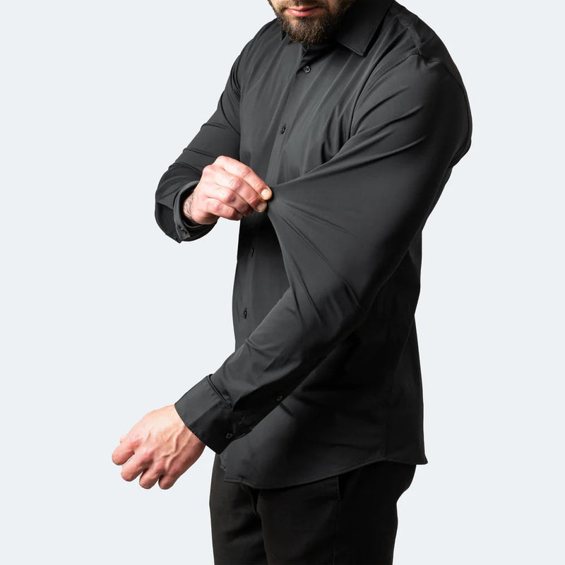 Zwart en uitrekbaar overhemd met lange mouwen voor heren