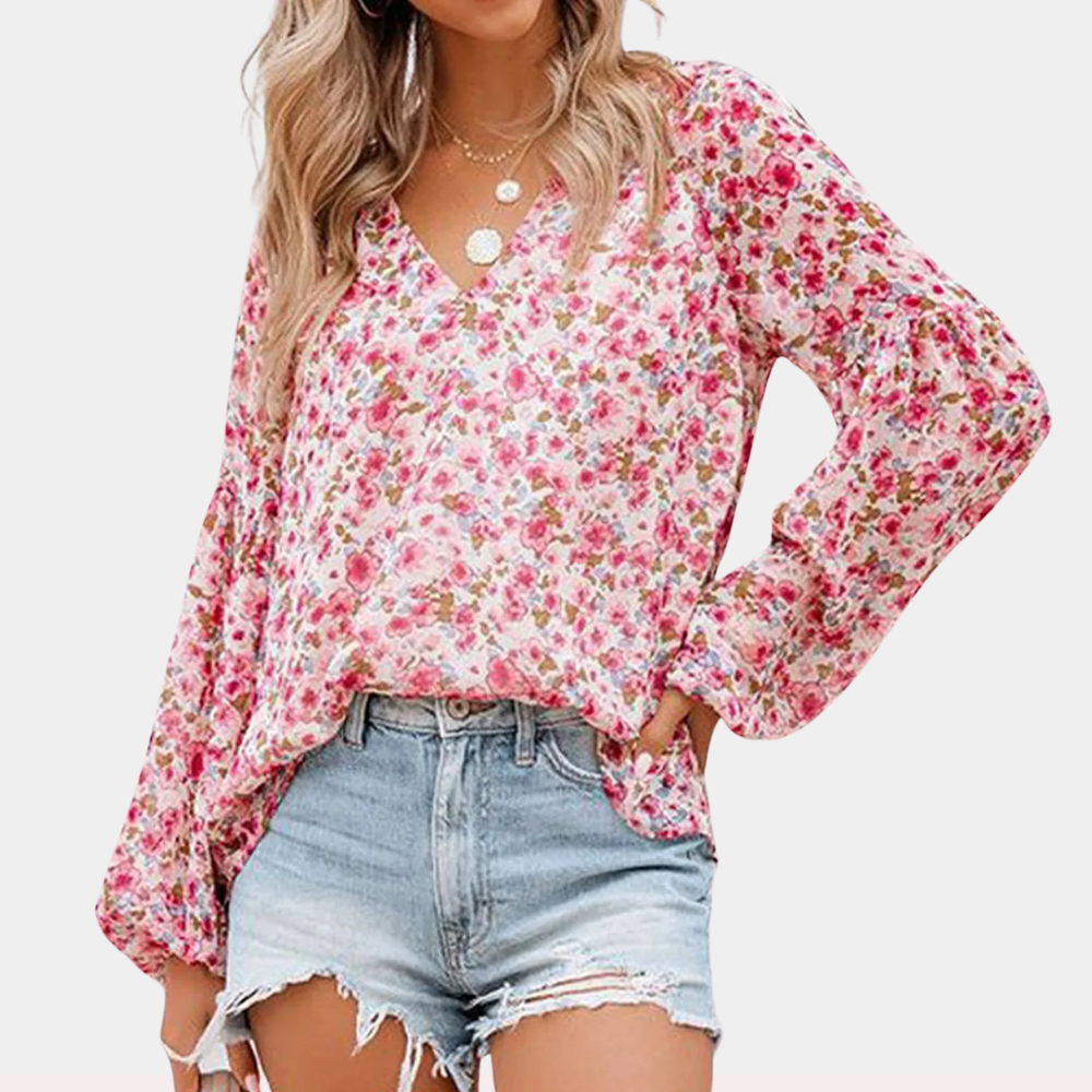 Roze zomer blouse met bloemenprint en lange mouw voor dames