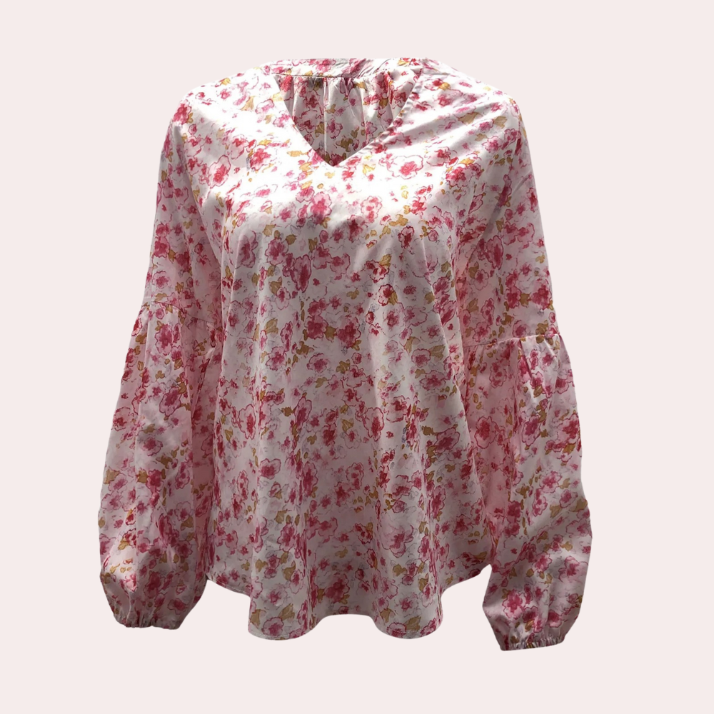 Roze zomer blouse met bloemenprint en lange mouw voor dames