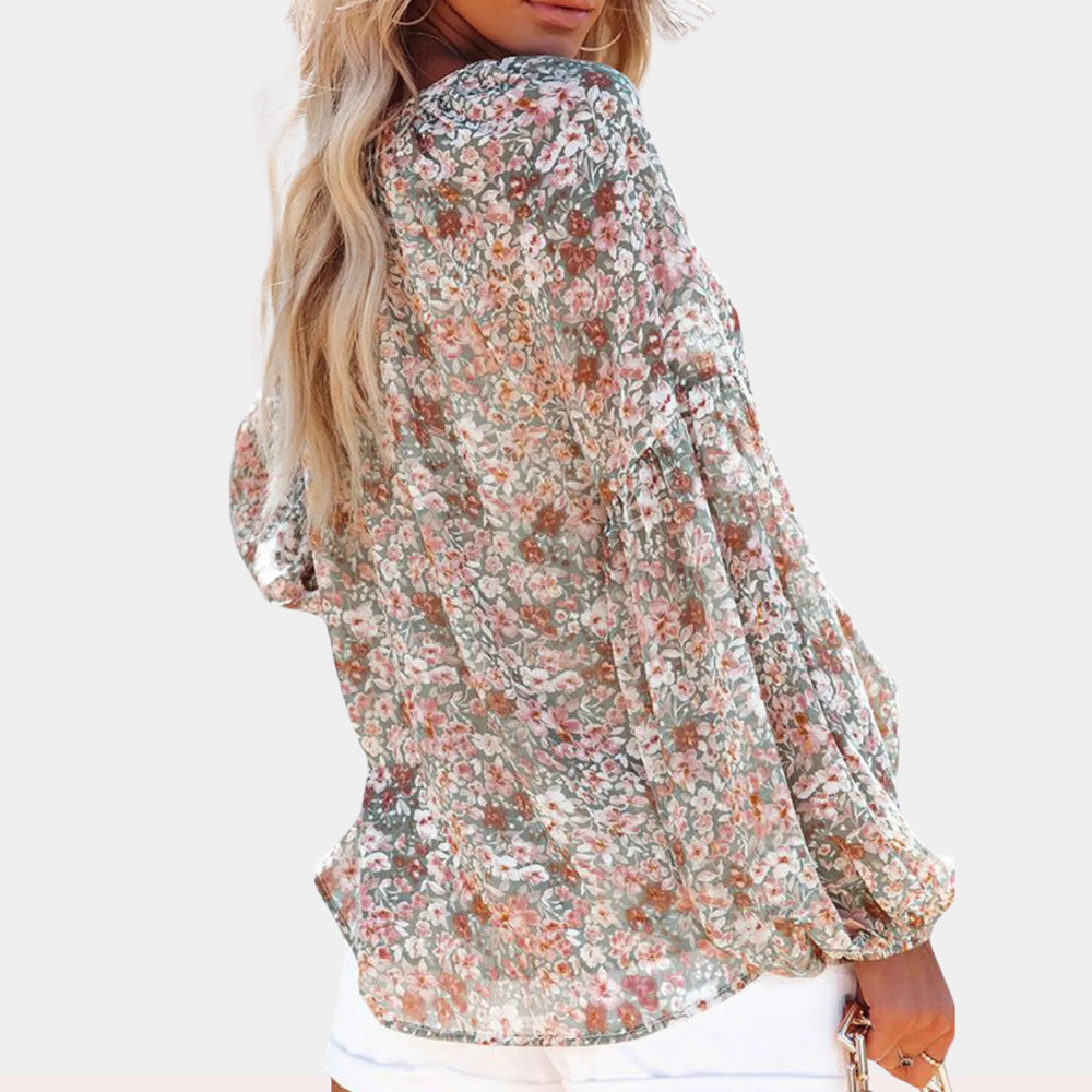 Meerkleurig zomer blouse met bloemenprint en lange mouw voor dames