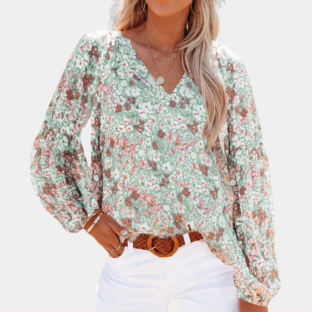 Groene zomer blouse met bloemenprint en lange mouw voor dames