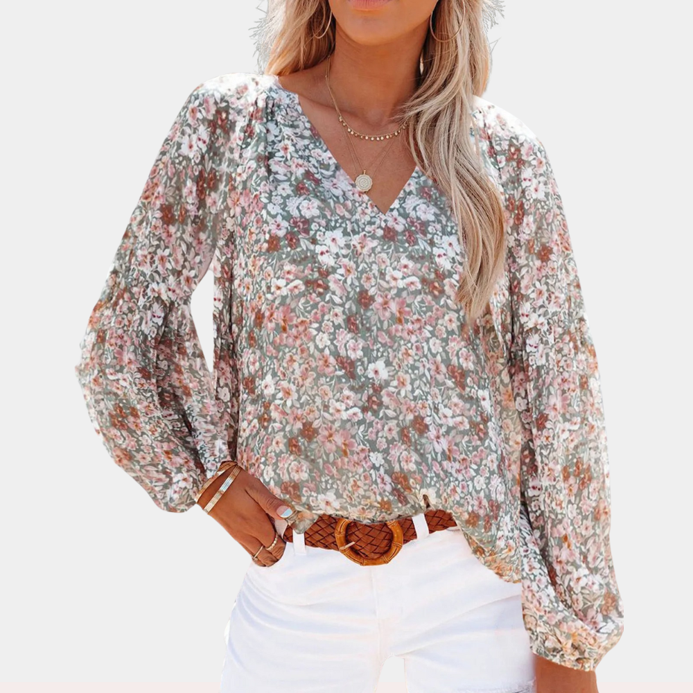 Meerkleurig zomer blouse met bloemenprint en lange mouw voor dames