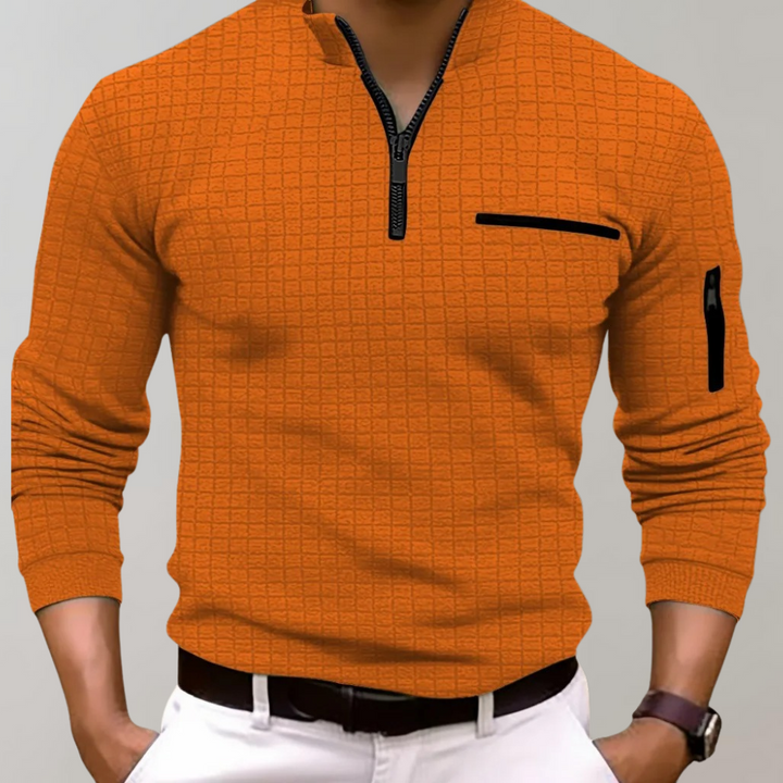 Oranje polo shirt met lange mouw voor heren