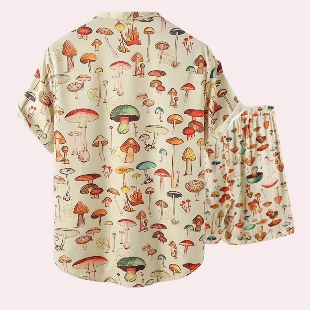 Clovis - Heren tweedelige zomerkleding met paddenstoelenprint