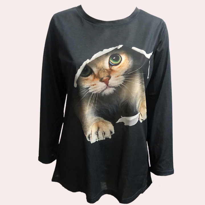 Damesblouse met kattenprint