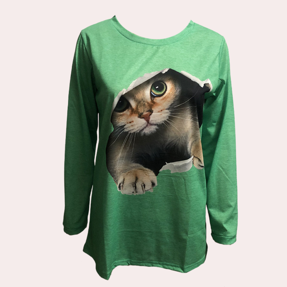 Damesblouse met kattenprint