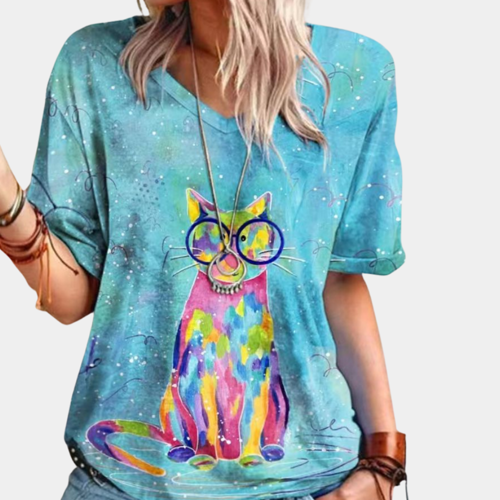 Trendy dames t-shirt met kattenprint