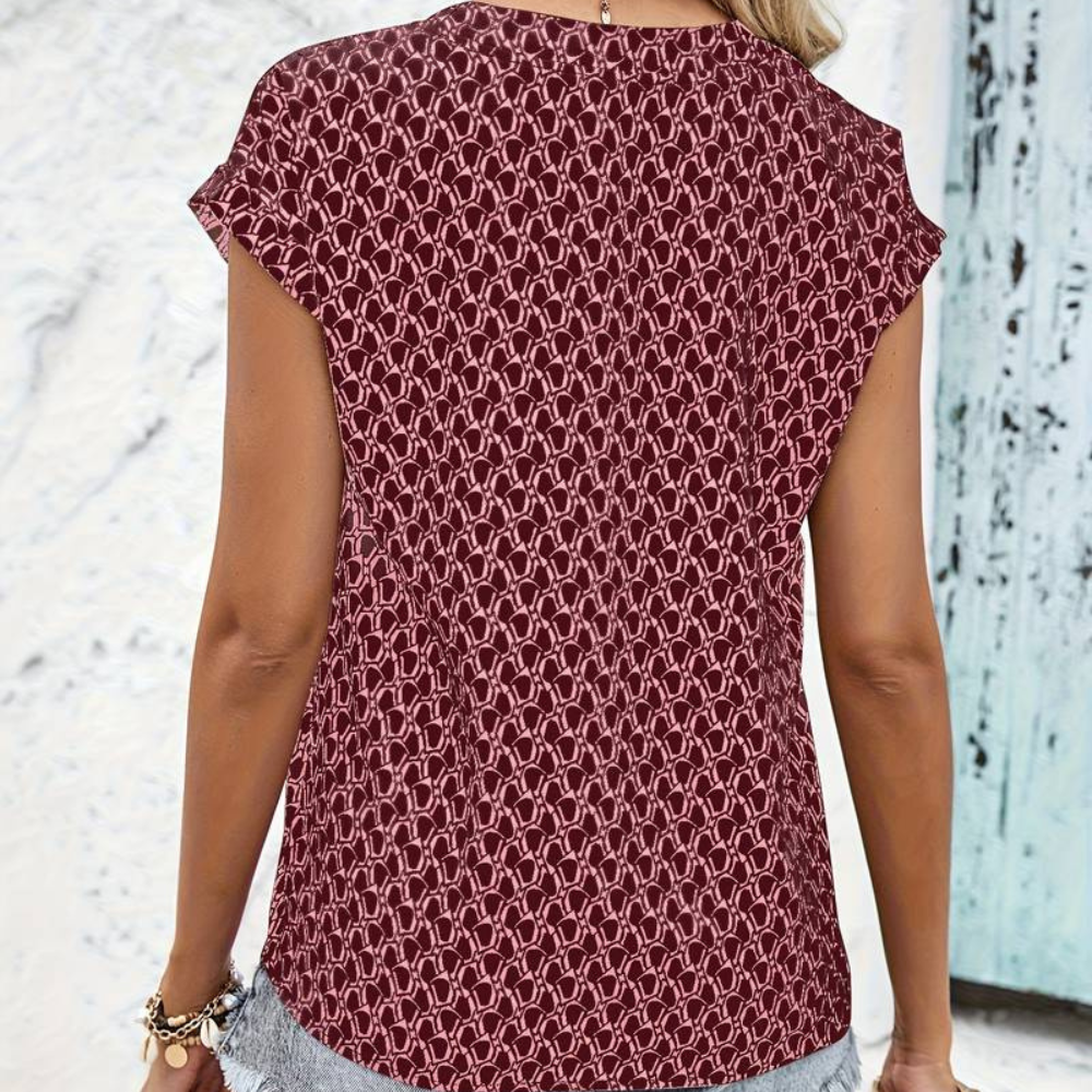 Bernice - V-Hals T-shirt met Geometrisch Patroon en Korte Mouwen