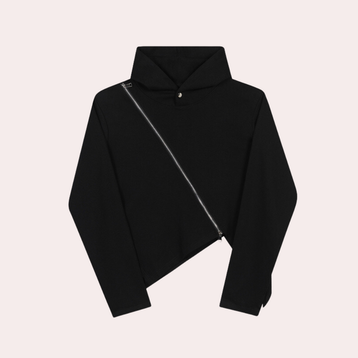 Helmut - Moderne herenhoodie met asymmetrische zoom