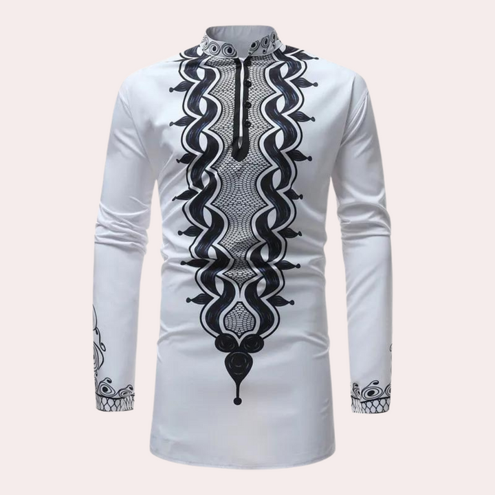 Dimitris - Modieus shirt met lange mouwen en etnische print