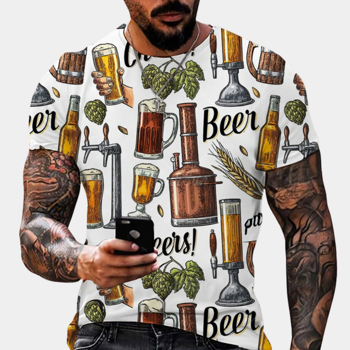 Nikos - Speelse print Oktoberfest T-Shirt voor heren