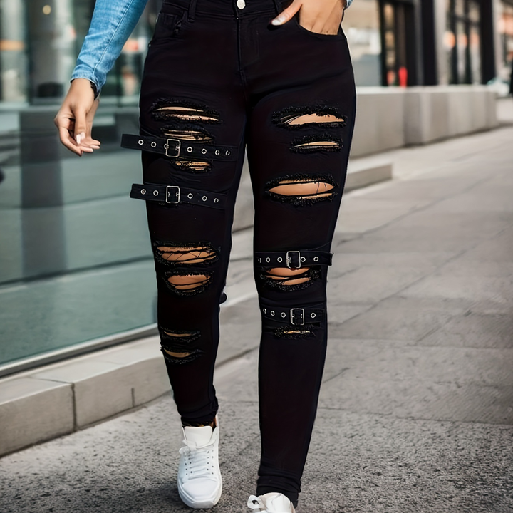 Sotiria - Stijlvolle gescheurde broek met trendy look