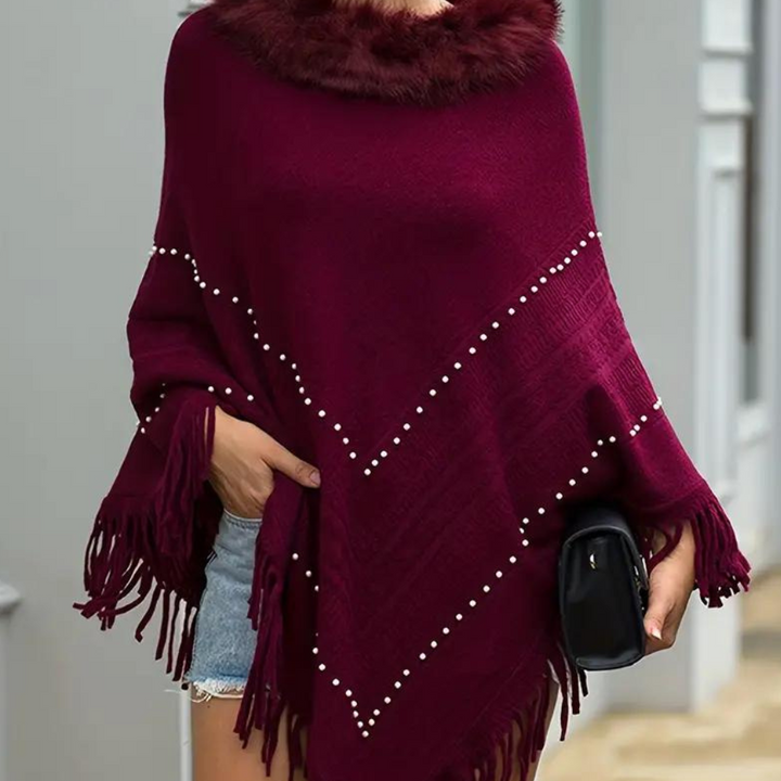 Eftychia - Gebreide Poncho met Verfijnde Details voor Dames