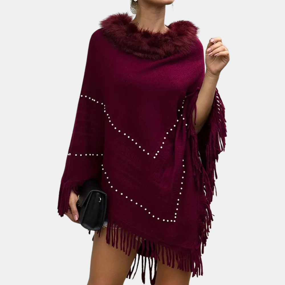 Eftychia - Gebreide Poncho met Verfijnde Details voor Dames