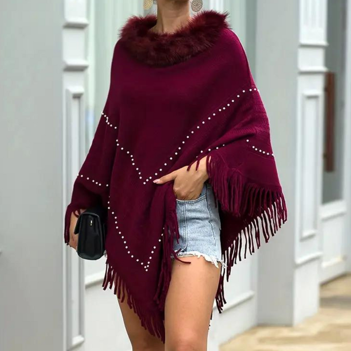 Eftychia - Gebreide Poncho met Verfijnde Details voor Dames