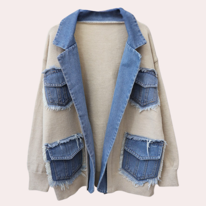 Hadria - Stijlvol gebreid damesvest met denimaccenten