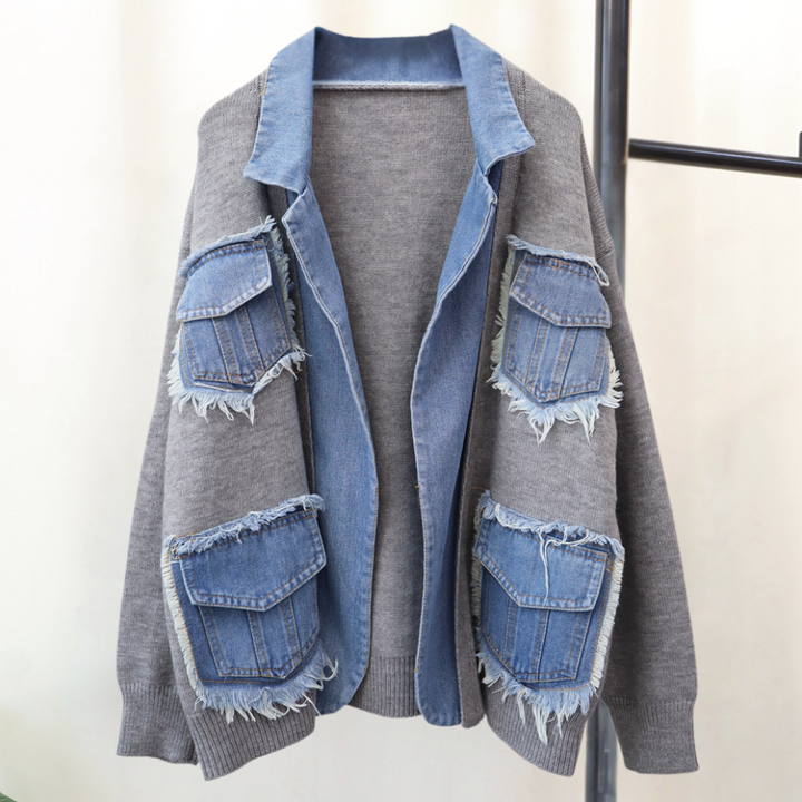 Hadria - Stijlvol gebreid damesvest met denimaccenten