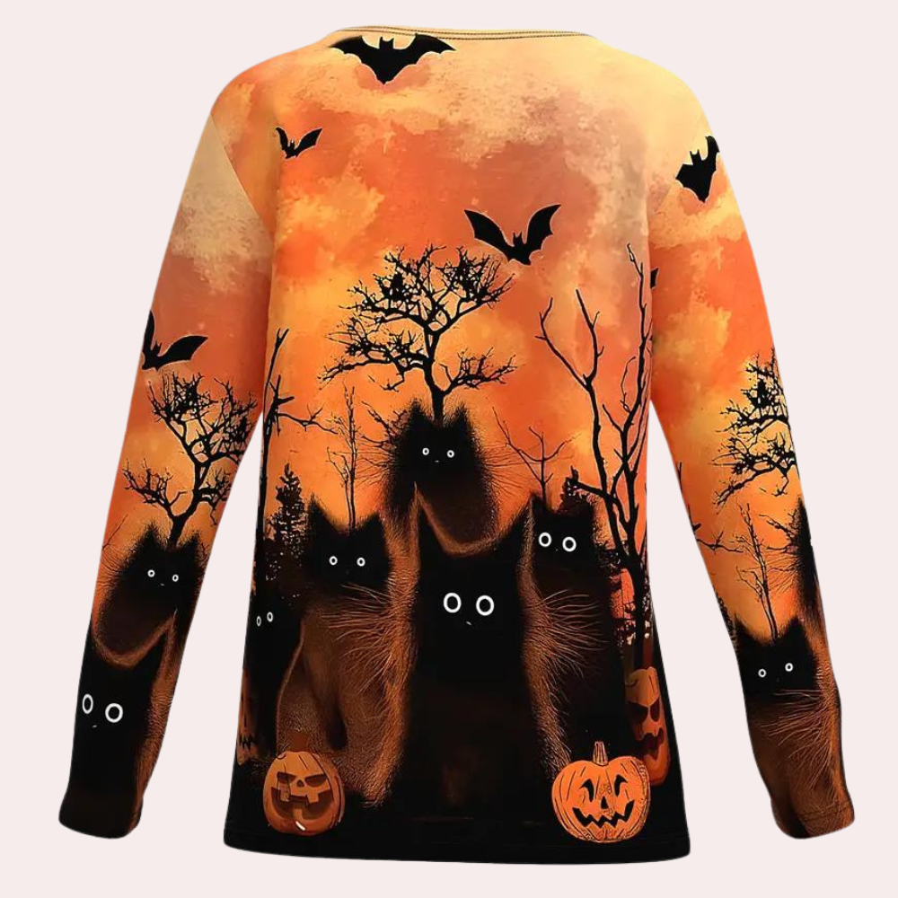 Rella - Dames T-shirt met Halloween Kat opdruk