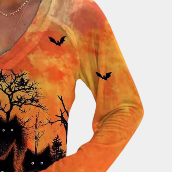 Rella - Dames T-shirt met Halloween Kat opdruk