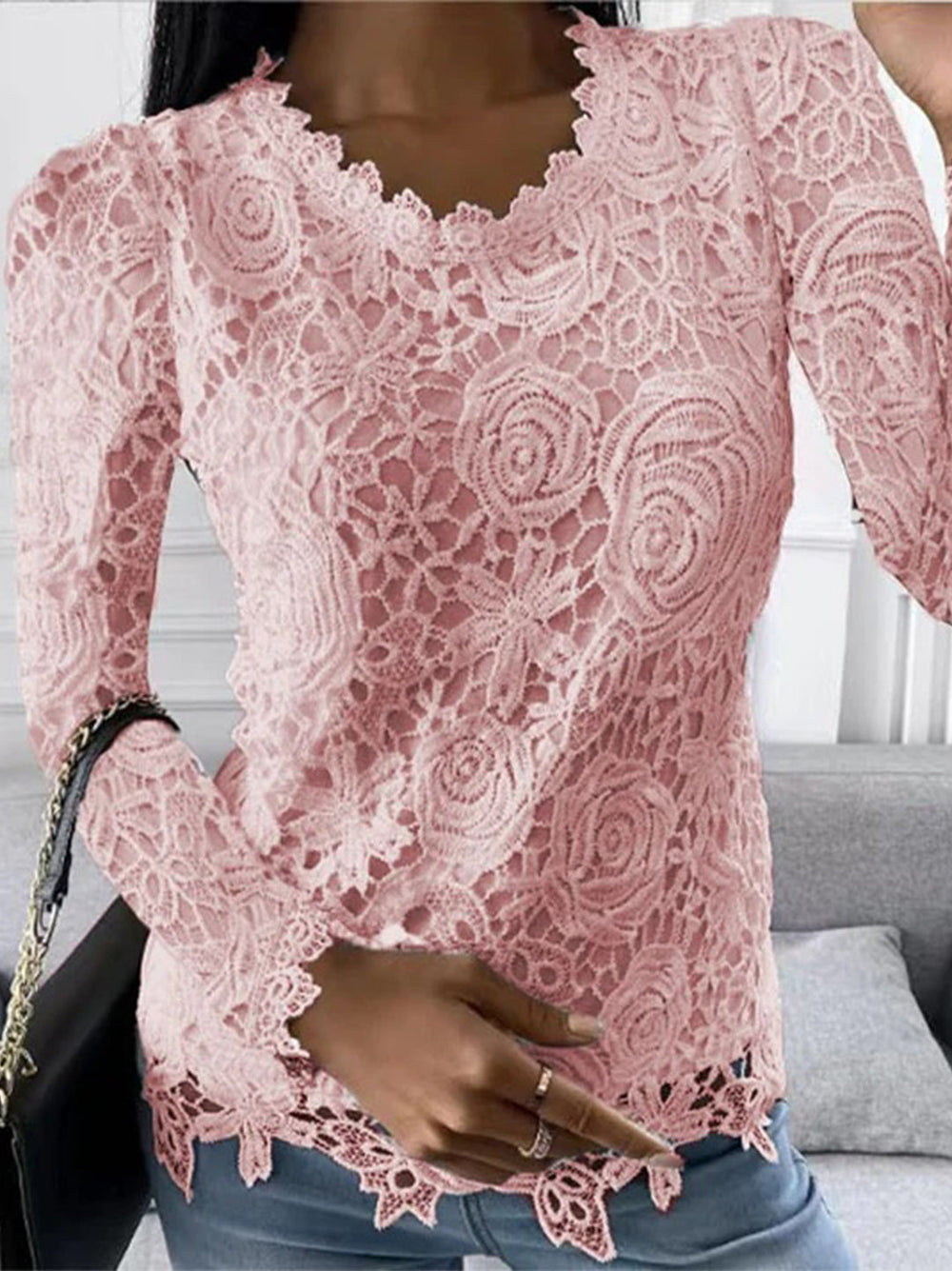 Lange roze top met lange mouw en bloemenprint voor dames