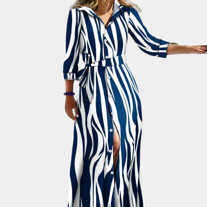 Blauw gestreepte maxi lange jurk voor dames