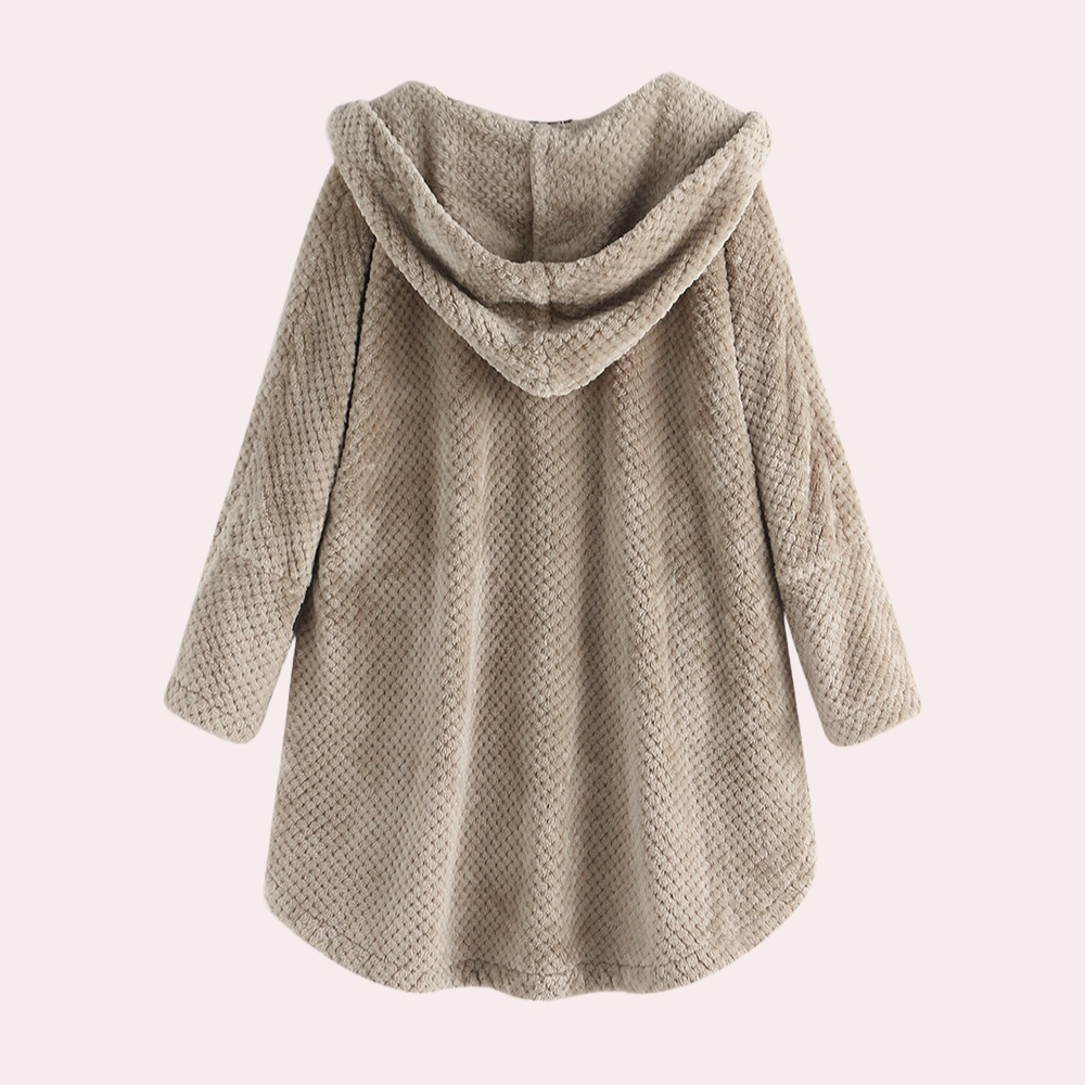 Beige warme jas met capuchon voor dames