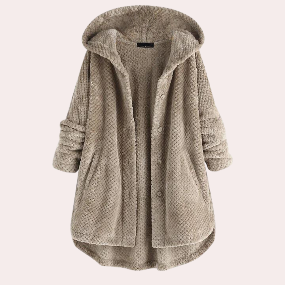 Beige warme jas met capuchon voor dames