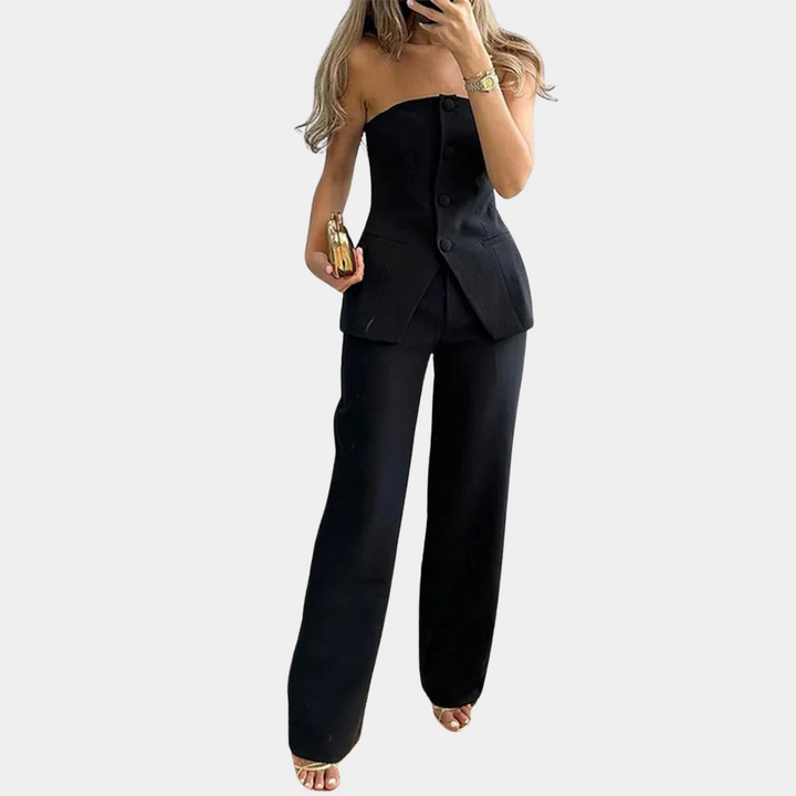 Zwarte dames set met top en bijpassende pantalon