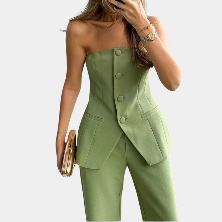 Groene dames set met top en bijpassende pantalon