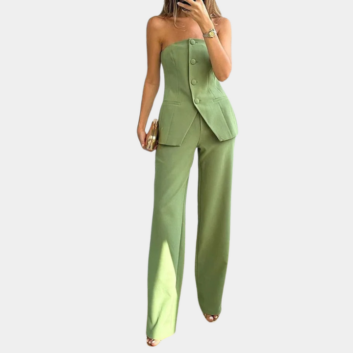 Groene dames set met top en bijpassende pantalon