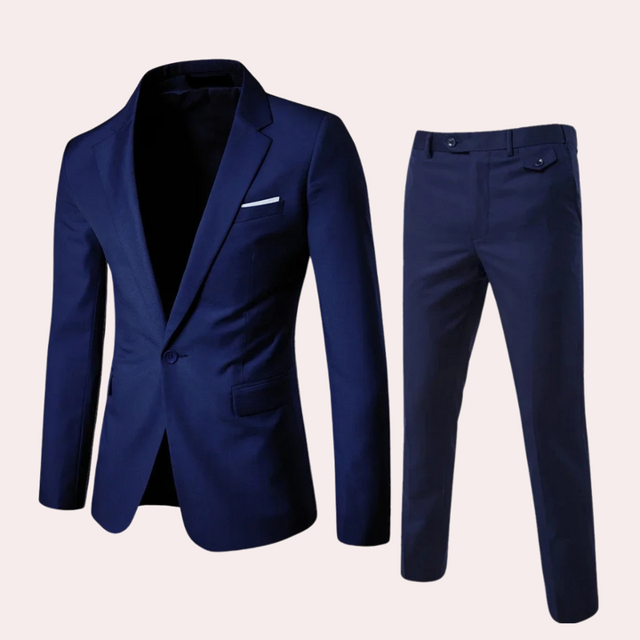 Donkerblauw heren pak met blazer en pantalon