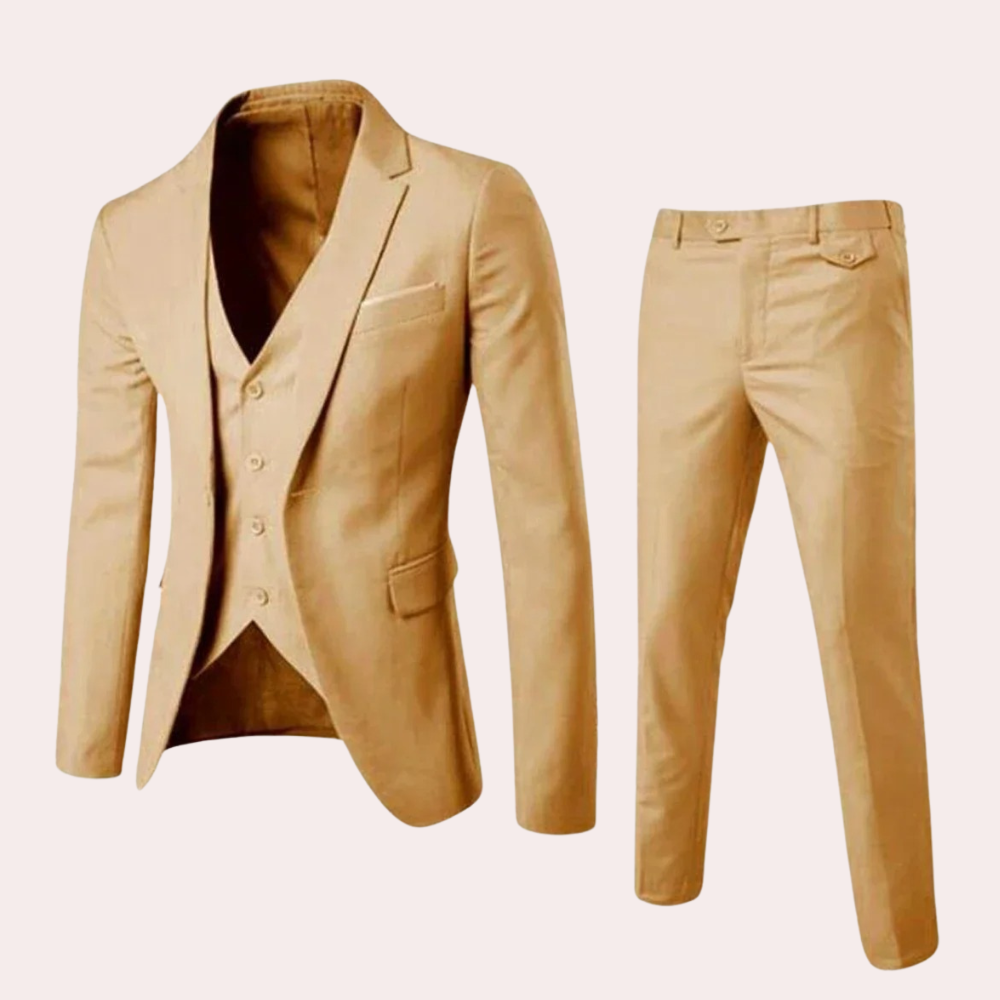 Khaki heren pak met blazer en pantalon