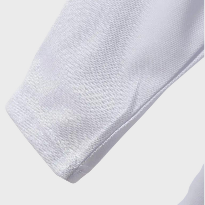 Witte heren polo shirt met lange mouwen en kraag