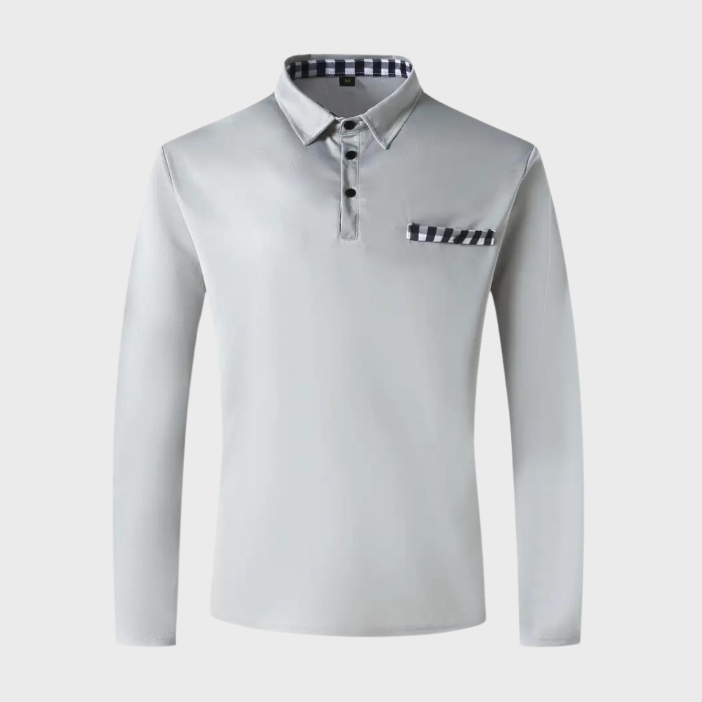 Grijze heren polo shirt met lange mouwen en kraag