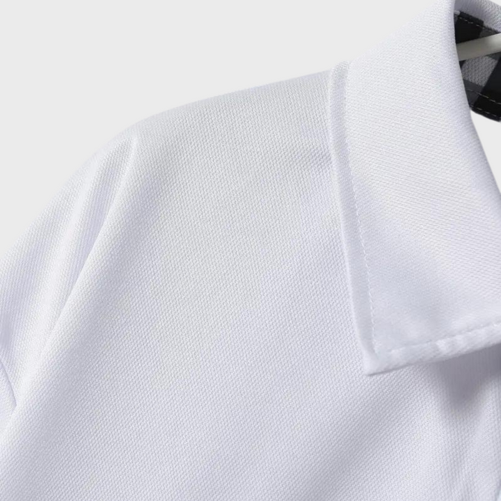 Witte heren polo shirt met lange mouwen en kraag