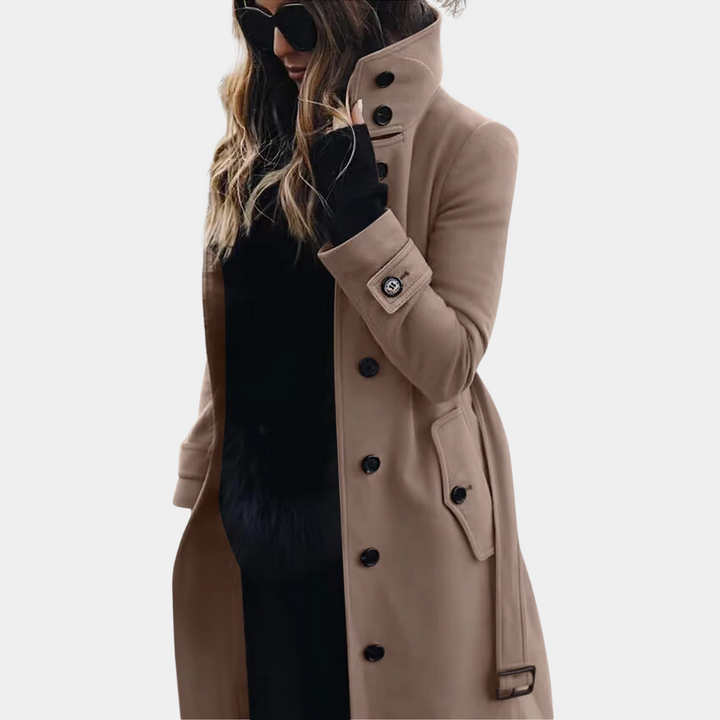 Bruine lange trenchcoat voor dames