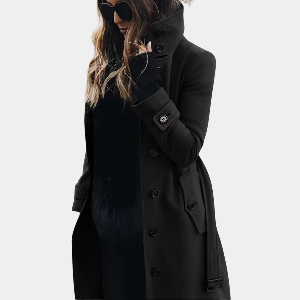 Zwarte lange trenchcoat voor dames