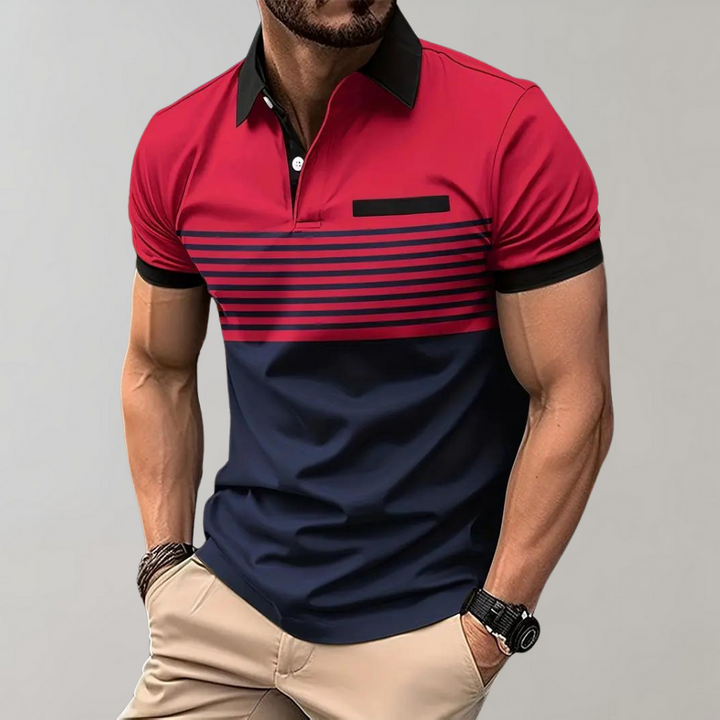 Rood gestreepte heren poloshirt met korte mouwen, knopen en kraag