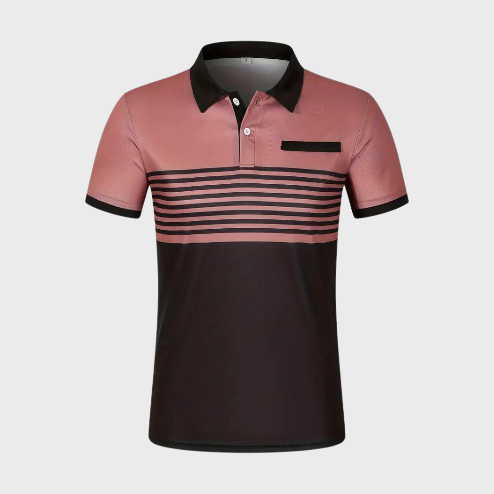 Roze gestreepte heren poloshirt met korte mouwen, knopen en kraag