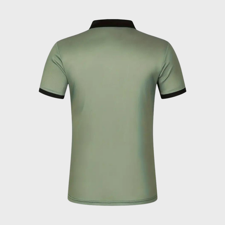 Groen gestreepte heren poloshirt met korte mouwen, knopen en kraag