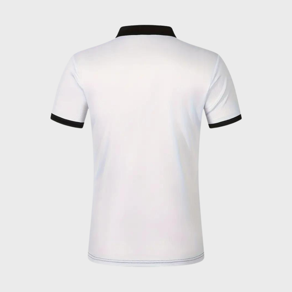 Wit gestreepte heren poloshirt met korte mouwen, knopen en kraag