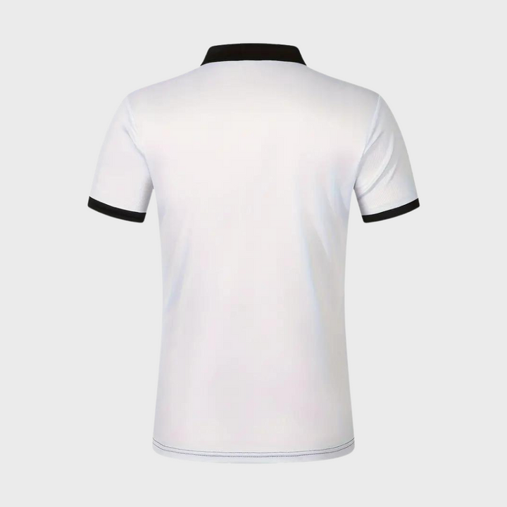 Wit gestreepte heren poloshirt met korte mouwen, knopen en kraag