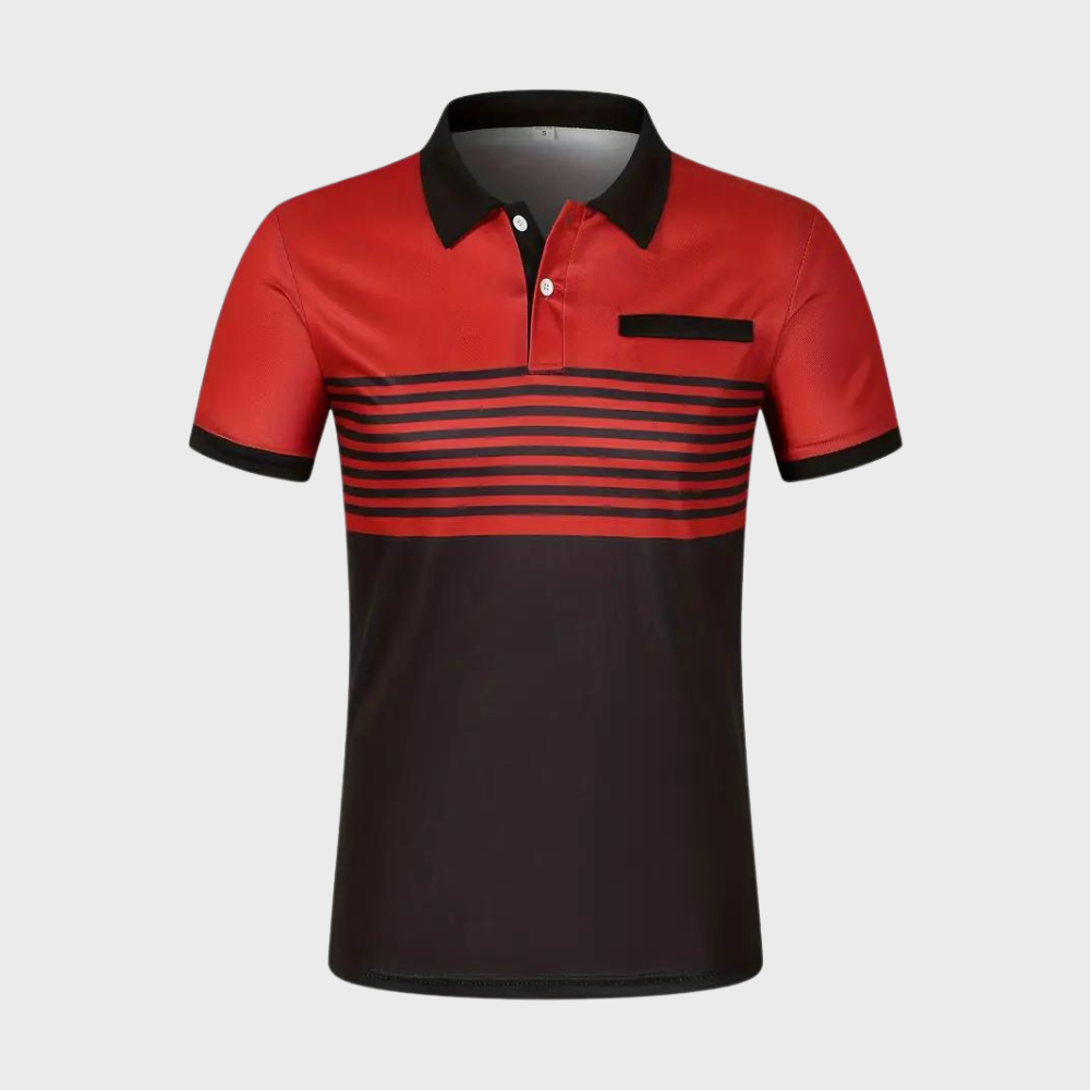 Rood gestreepte heren poloshirt met korte mouwen, knopen en kraag