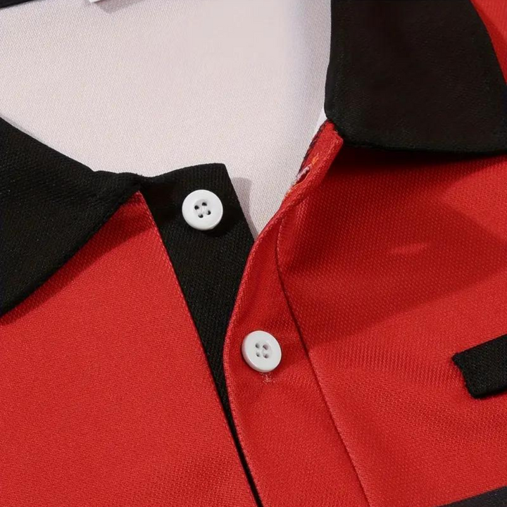 Rood gestreepte heren poloshirt met korte mouwen, knopen en kraag