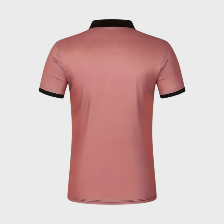 Roze gestreepte heren poloshirt met korte mouwen, knopen en kraag