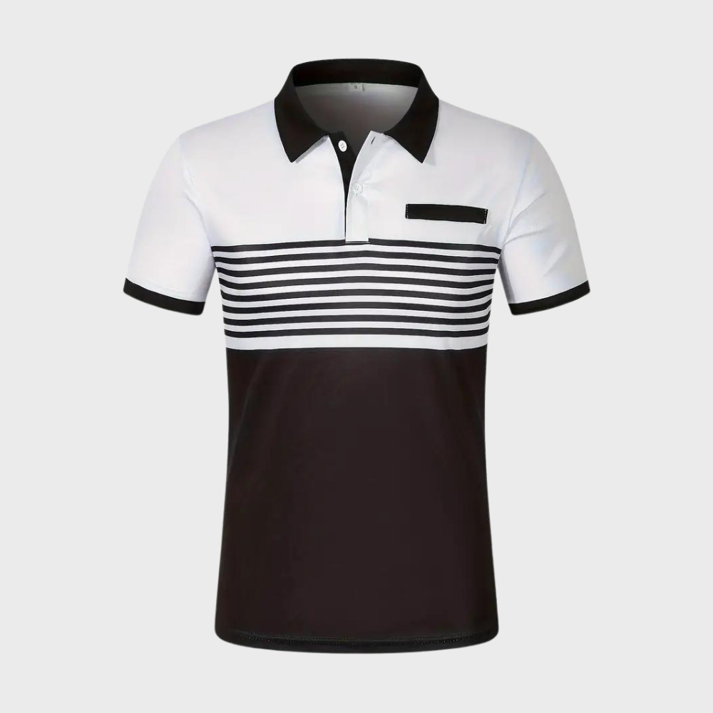 Wit gestreepte heren poloshirt met korte mouwen, knopen en kraag