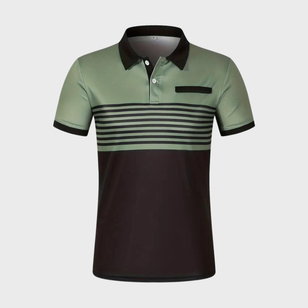 Groen gestreepte heren poloshirt met korte mouwen, knopen en kraag