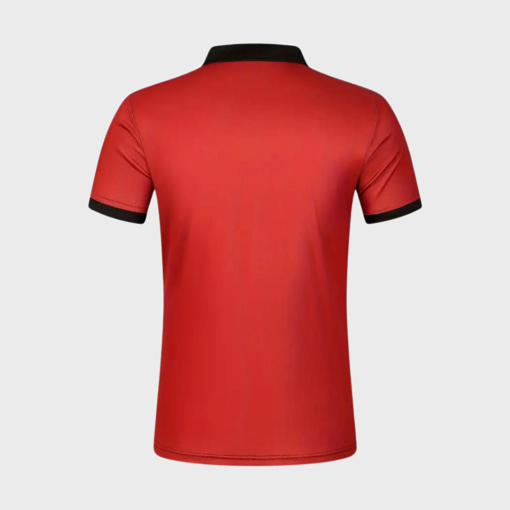 Rood gestreepte heren poloshirt met korte mouwen, knopen en kraag