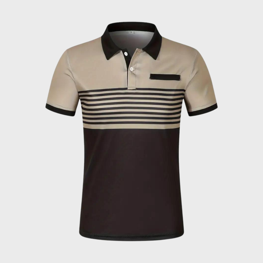 Bruin gestreepte heren poloshirt met korte mouwen, knopen en kraag