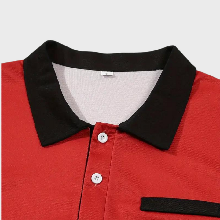 Rood gestreepte heren poloshirt met korte mouwen, knopen en kraag